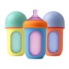 Picture of Boon Nursh Reusable Silicone Pouch Baby Bottles - Medium Flow Nipple - Silicone Baby Bottle Pouch and Nipple - Baby Feeding Essentials - Color Block - 3-6 Months - 3 Count - 8 Ounce
