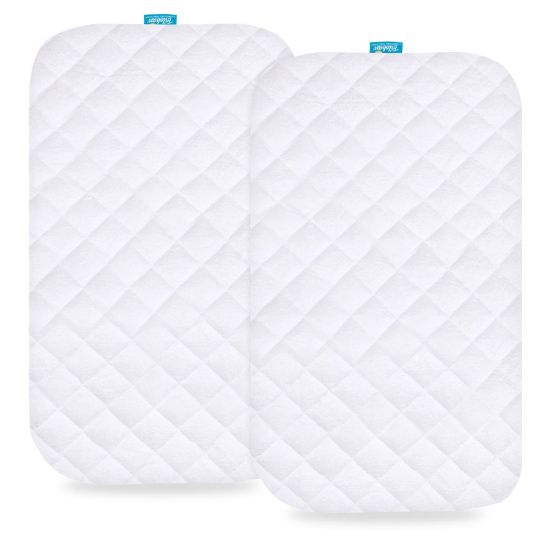 Picture of Biloban Bassinet Mattress Pad Cover, 2 Pack, Waterproof Quilted Ultra Soft Viscose Made from Bamboo Terry Surface, Fits Cloud Baby/Yacul Bedside Crib, White, 20"W x 30"L
