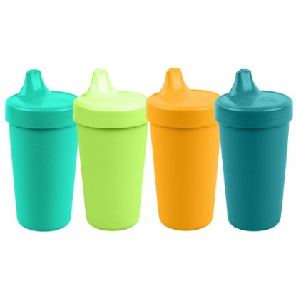 Picture of Re-Play Sippy Cups for Toddlers - 10 Oz. Reusable Spill Proof Cups for Kids, Dishwasher/Microwave Safe - Made in USA - Set of 4-3.13" x 6.25" - Aqua Asst.