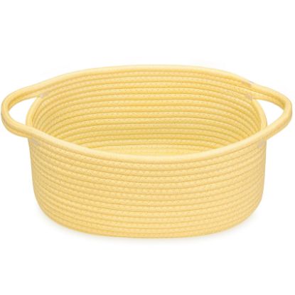 Picture of ABenkle Small Basket with Handles - Decorative Durable Rope Woven Storage Bin Shelf Storage Organizer Cube, Easter Baby Gift Basket, 12"x8"x5"