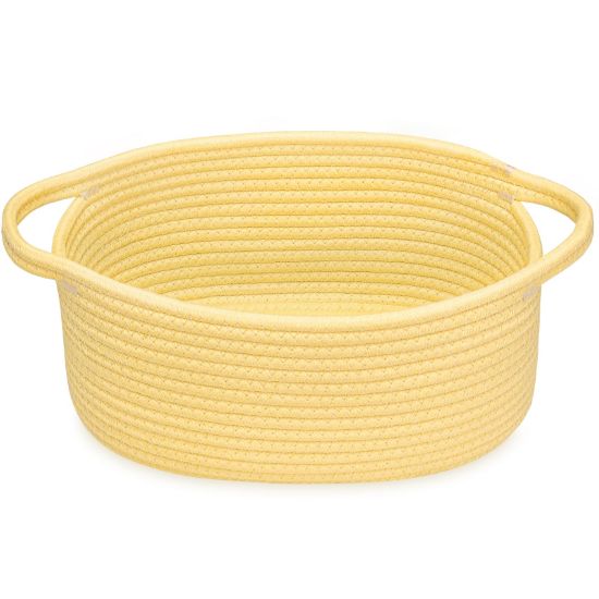 Picture of ABenkle Small Basket with Handles - Decorative Durable Rope Woven Storage Bin Shelf Storage Organizer Cube, Easter Baby Gift Basket, 12"x8"x5"