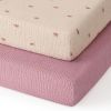Picture of Blissful Diary Muslin Mini Crib Sheets, Pack and Play Mattress Sheets Fitted for Pack N Play, Soft Cotton for Boys Girls, 2 Pack(Sunshine&Blush Pink)