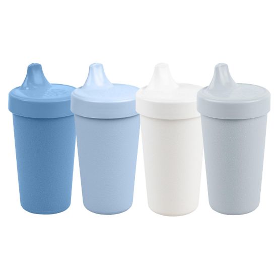 Picture of Re-Play Sippy Cups for Toddlers - 10 Oz. Reusable Spill Proof Cups for Kids, Dishwasher/Microwave Safe - Made in USA - Set of 4-3.13" x 6.25" - Cool Blues