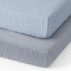Picture of Blissful Diary Muslin Mini Crib Sheets, Pack and Play Mattress Sheets Fitted for Pack N Play, Soft Cotton for Boys Girls, 2 Pack(Light Blue&Grey)