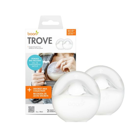 Picture of Boon Trove Silicone Manual Breast Pump Set - Hands Free Breast Milk Collector - Includes Canvas Travel Pouch - Breastfeeding Essentials - 2 Count
