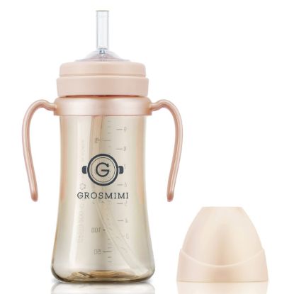 Picture of GROSMIMI Spill Proof no Spill Magic Sippy Cup with Straw with Handle for Baby and Toddlers, Customizable, PPSU, BPA Free 10 oz (Peach)