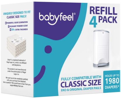 Picture of Babyfeel Refills Compatible with DEKOR CLASSIC Diaper Pails | 4 Pack | Exclusive 30% Extra Thickness | Diaper Pail Refills with Powerful Odor Elimination | Powder Scent | Holds up to 1980 Diapers
