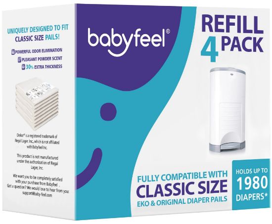 Picture of Babyfeel Refills Compatible with DEKOR CLASSIC Diaper Pails | 4 Pack | Exclusive 30% Extra Thickness | Diaper Pail Refills with Powerful Odor Elimination | Powder Scent | Holds up to 1980 Diapers