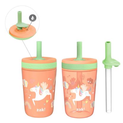 Picture of Zak Designs Unicorn Kelso Tumbler Set, Leak-Proof Screw-On Lid with Straw, Bundle for Kids Includes Plastic and Stainless Steel Cups with Bonus Sipper, 3pc Set, Non-BPA, 15 fl.oz.