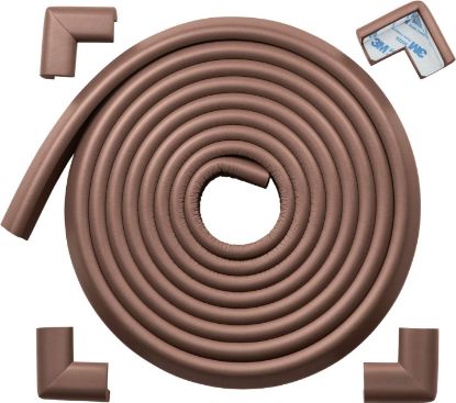Picture of Roving Cove HeftyFit Edge Corner Protector Baby Proofing (Large 15ft Edge 4 Corners), Heavy-Duty, Soft NBR Rubber Foam, Furniture Fireplace Safety Bumper Guard, 3M Adhesive, Coffee Brown