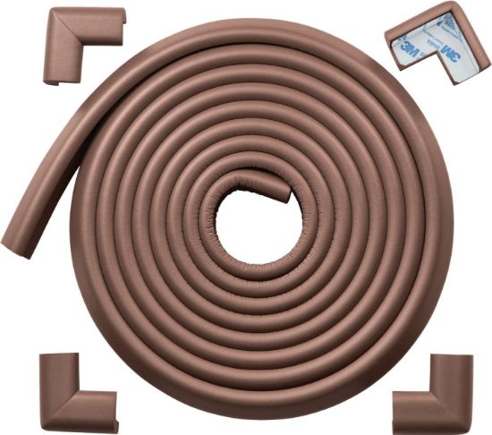 Picture of Roving Cove HeftyFit Edge Corner Protector Baby Proofing (Large 15ft Edge 4 Corners), Heavy-Duty, Soft NBR Rubber Foam, Furniture Fireplace Safety Bumper Guard, 3M Adhesive, Coffee Brown