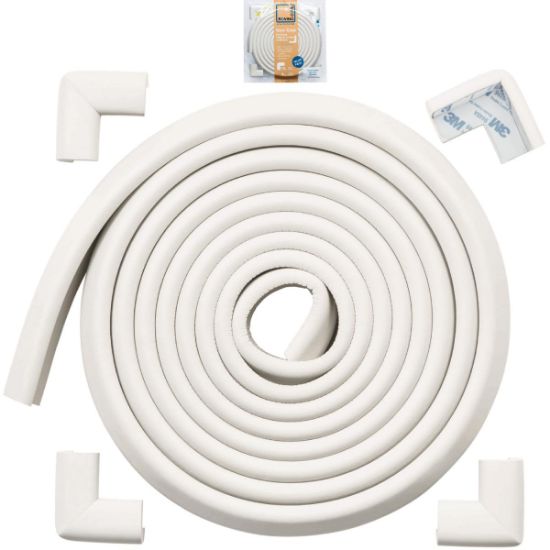Picture of Roving Cove HeftyFit Edge Corner Protector Baby Proofing (Large 15ft Edge 4 Corners), Heavy-Duty, Soft NBR Rubber Foam, Furniture Fireplace Safety Bumper Guard, 3M Adhesive, Oyster White (Off White)