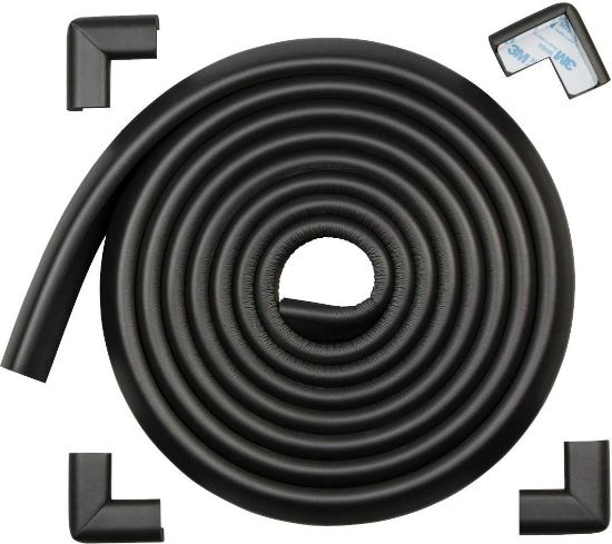 Picture of Roving Cove HeftyFit Edge Corner Protector Baby Proofing (Large 15ft Edge 4 Corners), Heavy-Duty, Soft NBR Rubber Foam, Furniture Fireplace Safety Bumper Guard, 3M Adhesive, Onyx Black