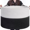 Picture of INDRESSME Large Cotton Rope Baskets for Storage, 21.7 x 13.8 Blanket Storage for Living Room Toy Baskets Kids, Baby Laundry Basket for Dirty Clothes, Pillows, 90L White & Black