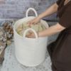 Picture of XUANGUO Cotton Rope Laundry Basket Hamper for Clothes Decorative Woven Storage Basket for Living Room Bedroom Boho Tall Rope Baskets for Blanket Toys Baby Nursery Hamper Bin Large white