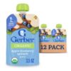 Picture of Gerber Stage 2 Baby Food, Organic Apple Blueberry Spinach Puree Pouch, 2 Servings of Fruit & Veggie, No Added Sweetener, No Artificial Colors or Flavors, 12-Pack