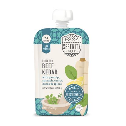 Picture of Serenity Kids 7+ Months World Explorers Baby Food Pouches Puree Made with Ethically Sourced Meat & Organic Veggies - 3.5 Ounce BPA-Free Pouch - Beef Kebab - 6 Count - Beef Baby Food Puree