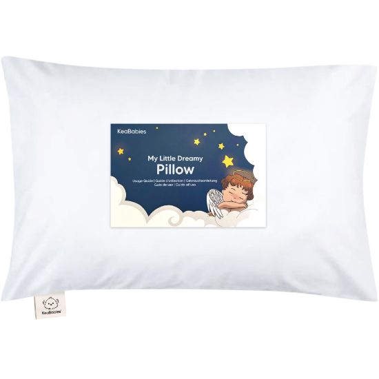 Picture of Toddler Pillow with Pillowcase - 13x18 My Little Dreamy Kids Travel Bed Pillows for Sleeping, Organic Cotton Small Pillowcase, Soft & Breathable, Machine Washable, Toddlers 2-5 Years Old (Soft White)