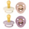 Picture of BIBS Colour Soother 4-Pack, BPA Free Dummy Pacifier, Round Nipple. Natural Rubber Latex, Made in Denmark. 6-18 Months (Pack of 2), Baby Girl Colours
