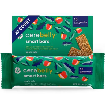 Picture of Cerebelly Toddler Snack Bars - Apple Kale Smart Bars (20 ct, Pack of 1), Healthy Snack Bars for Kids - 16 Brain-supporting Nutrients - Made with Gluten Free Ingredients, Nut Free, No Added Sugar