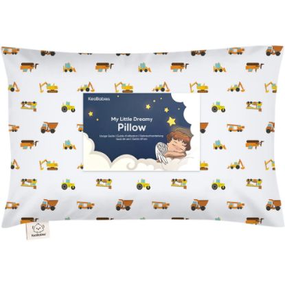 Picture of Toddler Pillow with Pillowcase - 13x18 My Little Dreamy Kids Travel Bed Pillows for Sleeping, Organic Cotton Small Pillowcase, Soft & Breathable, Machine Washable, Toddlers 2-5 years old(Construction)