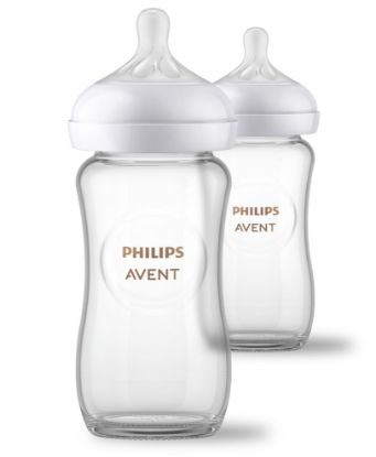 Picture of Philips Avent Natural Glass Baby Bottles with Natural Response Nipples (Medium Flow, Flow 3), 8oz, 2-Pack, SCY913/02