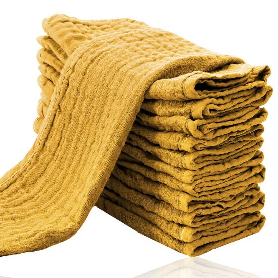 Picture of Cute Castle 12 Pack Muslin Burp Cloths for Baby - Ultra-Soft 100% Cotton Baby Washcloths - Large 20'' by 10'' Super Absorbent Milk Spit Up Rags - Burpy Cloths for Unisex, Boy, Girl - Honey