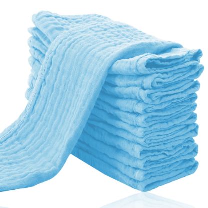 Picture of Cute Castle 12 Pack Muslin Burp Cloths for Baby - Ultra-Soft 100% Cotton Baby Washcloths - Large 20'' by 10'' Super Absorbent Milk Spit Up Rags - Burpy Cloths for Unisex, Boy, Girl - Aquamarine