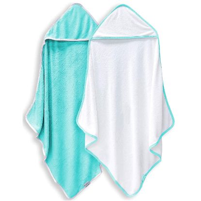 Picture of 2 Pack Baby Bath Towel - Rayon Made from Bamboo, Ultra Soft Hooded Towels for Babies,Toddler,Infant - Newborn Essential -Perfect Baby Registry Gifts for Boy Girl (White and Malachite, 30 x 30 Inch)