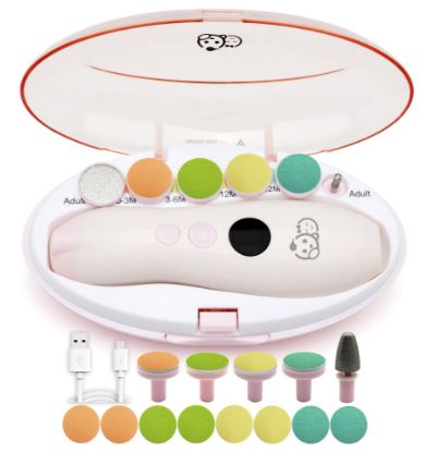 Picture of Rechargeable 22 in 1 Baby Nail Trimmer, Usage Labeled Case, 13 Extra Replacement Tools, Royal Angels Electric Nail File with LCD display, Newborn Toddler Nail Care Clipper Kit (Rechargeable,WhitePink)