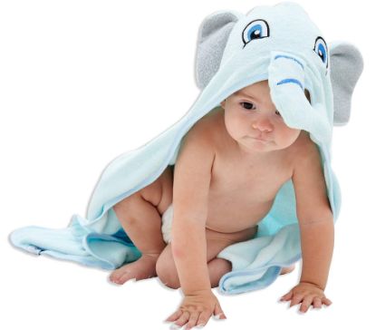 Picture of HIPHOP PANDA Hooded Towel - Rayon Made from Bamboo, Bath Towel with Bear Ears for Newborn, Babie, Toddler, Infant - Absorbent Large Baby Towel - Blue Elephant, 30 x 40 Inch