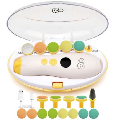 Picture of Rechargeable 22 in 1 Baby Nail Trimmer, Usage Labeled Case, 13 Extra Replacement Tools, Royal Angels Electric Nail File with LCD Display, Newborn Toddler Nail Care Clipper Kit (Rechargeable, Mango)
