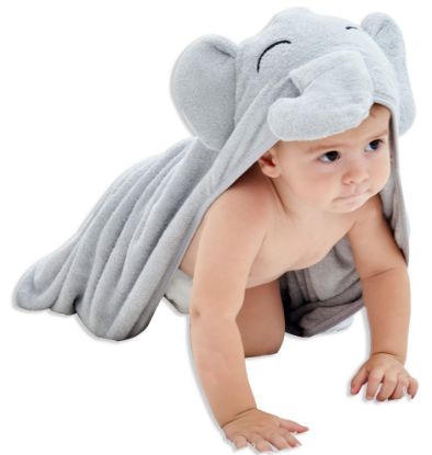 Picture of HIPHOP PANDA Hooded Towel - Rayon Made from Bamboo, Bath Towel with Bear Ears for Newborn, Babie, Toddler, Infant - Absorbent Large Baby Towel - Grey Elephant, 30 x 40 Inch