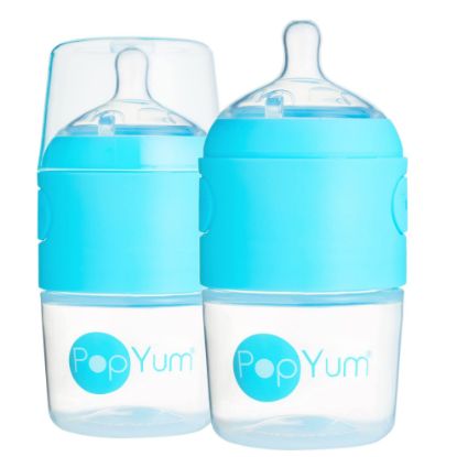 Picture of PopYum 5 oz Blue Anti-Colic Formula Making / Mixing / Dispenser Baby Bottles, 2-Pack (with #1 Nipples)