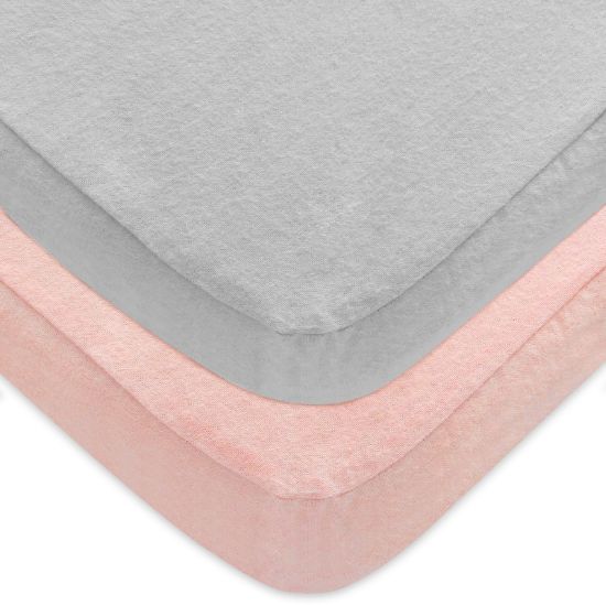 Picture of Pack 'n Play 2-Pack, 100% Cotton Flannel, Portable Mini Crib Sheets, Fitted Playard Mattress Cover for Girls & Boys, Ultra Soft Warm Breathable Convertible Playpen Sheet, Grey & Pink