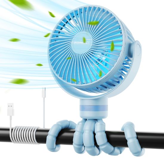 Picture of Momcozy 8000mAh Portable Stroller Fan, 27H Ultra-long Battery Life Detachable 4 Speed 360°Rotate LED Night Light with 2 Modes, USB Rechargeable Handheld Cooling Fan for Travel/Car Seat/Bedroom