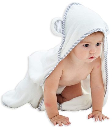 Picture of HIPHOP PANDA Hooded Towel - Rayon Made from Bamboo, Bath Towel with Bear Ears for Newborn, Babie, Toddler, Infant - Absorbent Large Baby Towel - White, 37.5 x 37.5 Inch