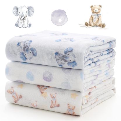 Picture of Momcozy Muslin Best Wishes Swaddle Blankets, Ultra Soft Neutral Registry Essentials, Whispering Bears & Elephants, Breathable Large 47'' x 47'' Newborn Boys Girls Receiving Blanket