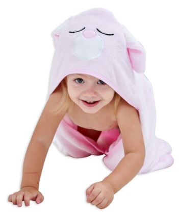 Picture of HIPHOP PANDA Hooded Towel - Rayon Made from Bamboo, Bath Towel with Bear Ears for Newborn, Babie, Toddler, Infant - Absorbent Large Baby Towel - Pink Rabbit, 30 x 40 Inch