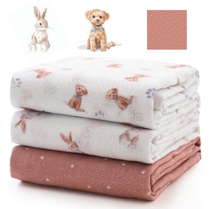 Picture of Momcozy Muslin Best Wishes Swaddle Blankets, Ultra Soft Neutral Registry Essentials, Starlit Paws & Bunny Hops, Breathable Large 47'' x 47'' Newborn Boys Girls Receiving Blanket