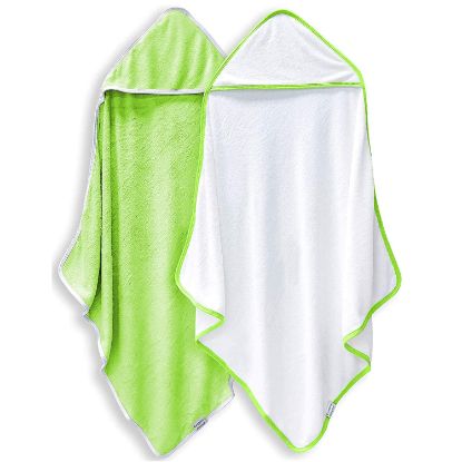 Picture of 2 Pack Baby Bath Towel - Rayon Made from Bamboo, Ultra Soft Hooded Towels for Babies,Toddler,Infant - Newborn Essential -Perfect Baby Registry Gifts for Boy Girl (White and Green, 30 x 30 Inch)