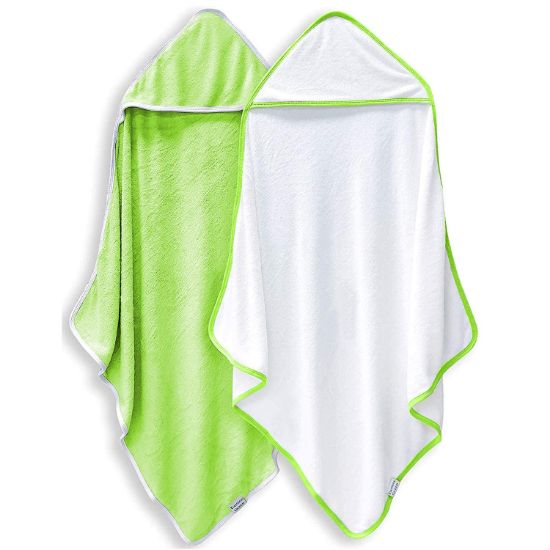 Picture of 2 Pack Baby Bath Towel - Rayon Made from Bamboo, Ultra Soft Hooded Towels for Babies,Toddler,Infant - Newborn Essential -Perfect Baby Registry Gifts for Boy Girl (White and Green, 30 x 30 Inch)