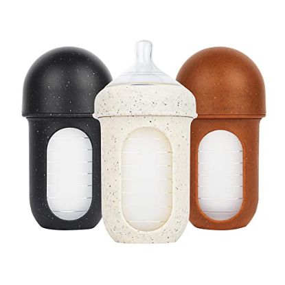 Picture of NURSH Reusable Silicone Pouch Bottle, Air-Free Feeding, 8 Ounce with Stage 1 Slow Flow Nipple Exclusive S?t of 3, Speckle