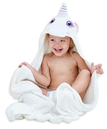 Picture of HIPHOP PANDA Hooded Towel - Rayon Made from Bamboo, Bath Towel with Bear Ears for Newborn, Babie, Toddler, Infant - Absorbent Large Baby Towel - Unicorn, 37.5 x 37.5 Inch
