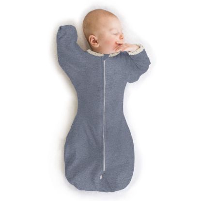 Picture of SwaddleDesigns Transitional Swaddle Sack, Arms Up Half-Length Sleeves & Mitten Cuffs, Swaddle for Newborn Transition to Baby Sleep Sack Wearable Blanket, Medium, 3-6 Month, 14-21 lb, Heathered Denim
