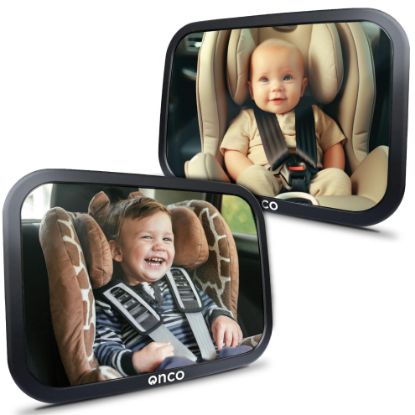 Picture of Onco Baby Car Mirror Rear Facing (2 Pack) - 100% Shatterproof & Shakeproof, Award-Winning Convex Car Mirror for Baby with 360° Rotation, Newborn Essentials (9.6 x 6.9 in)