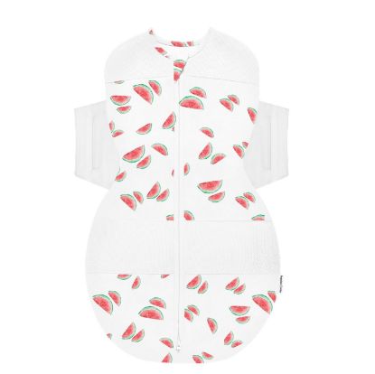 Picture of Happiest Baby SNOO Sleep Sack - 100% Organic Cotton Baby Swaddle Blanket - Doctor Designed Promotes Healthy Hip Development (Ivory Watermelons, X-Large)