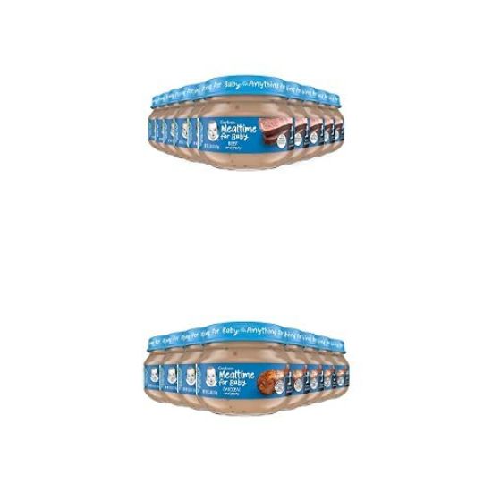 Picture of Gerber Baby Foods 2nd Foods Meat, Beef & Gravy and Chicken & Gravy, Mealtime for Baby, 2.5 Ounce Jar (Pack of 20)