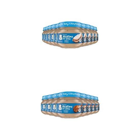 Picture of Gerber Baby Foods 2nd Foods Meat, Turkey & Gravy and Chicken & Gravy, Mealtime for Baby, 2.5 Ounce Jar (Pack of 20)