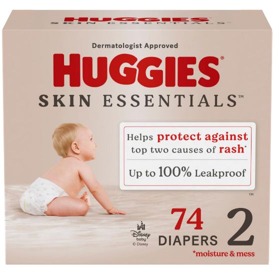 Picture of Huggies Size 2 Diapers, Skin Essentials Baby Diapers, Size 2 (12-18 lbs), 74 Count, Packaging May Vary